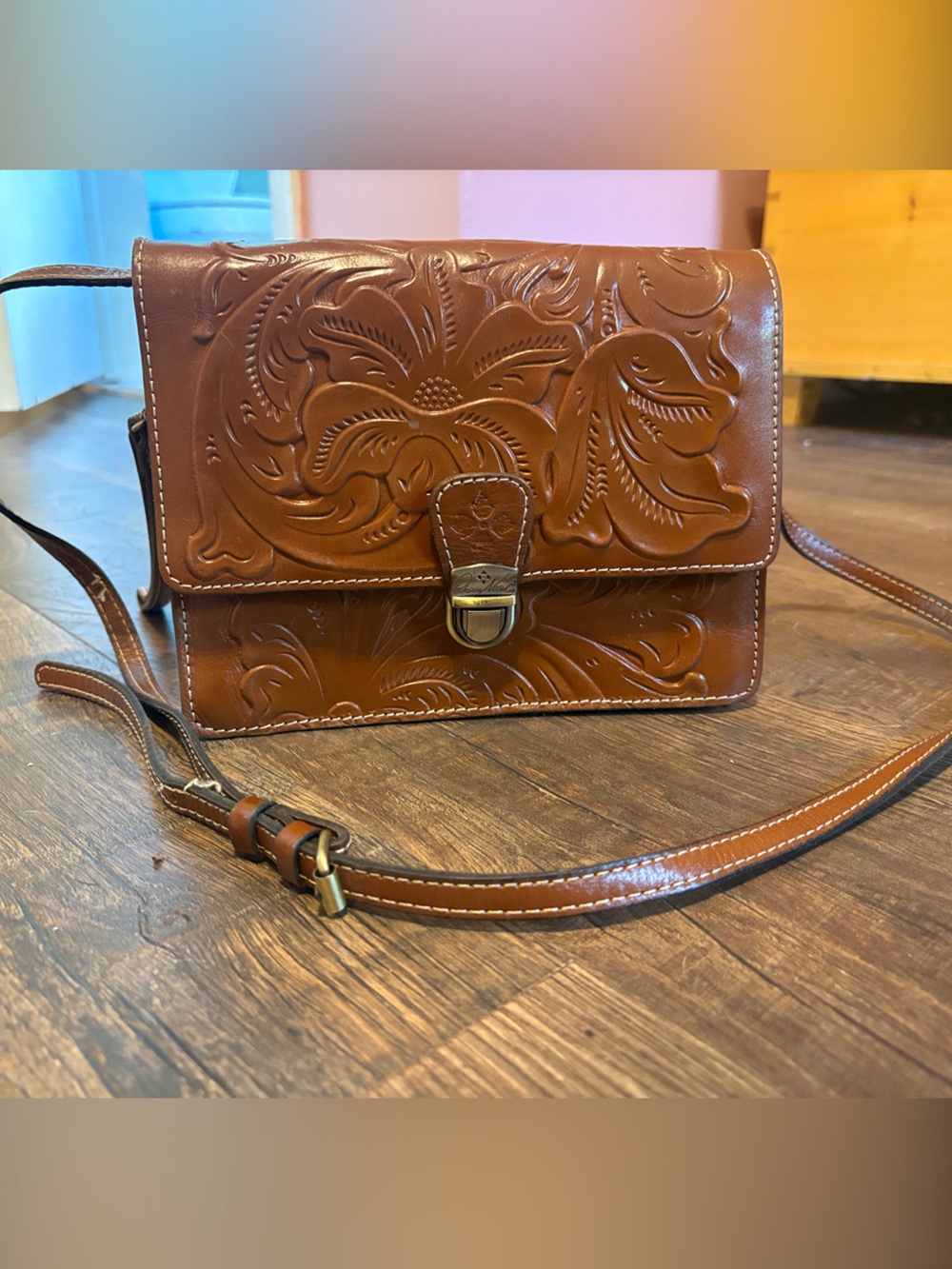 Patricia Nash Floral Leather Crossbody Bag - Brown